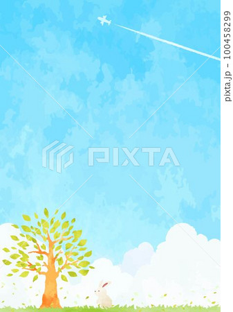 爽やかな青空と緑豊かな風景イラスト 100458299