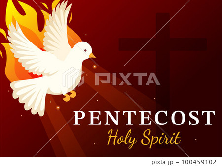 Pentecost Sunday Illustration with Flame and Holy Spirit Dove in Catholics or Christians Religious Culture Holiday Flat Cartoon Hand Drawn Templates 100459102