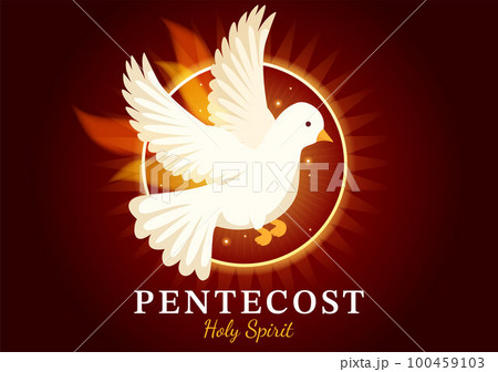 Pentecost Sunday Illustration with Flame and Holy Spirit Dove in Catholics or Christians Religious Culture Holiday Flat Cartoon Hand Drawn Templates 100459103