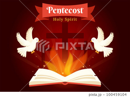 Pentecost Sunday Illustration with Flame and Holy Spirit Dove in Catholics or Christians Religious Culture Holiday Flat Cartoon Hand Drawn Templates 100459104