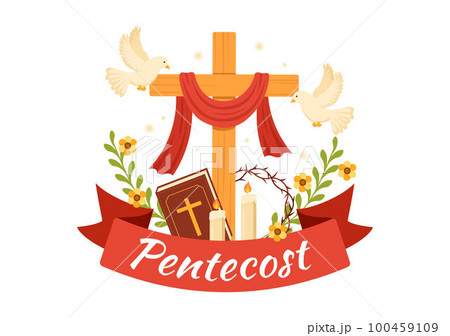 Pentecost Sunday Illustration with Flame and Holy Spirit Dove in Catholics or Christians Religious Culture Holiday Flat Cartoon Hand Drawn Templates 100459109