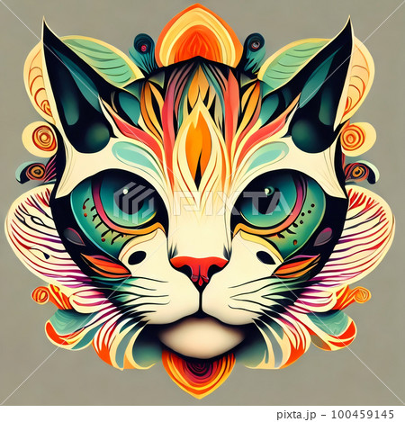 Cat Tatoo illustration Mystical Art. Generative Ai. Cat Tatoo illustration Mystical Art. Generative Ai. 100459145