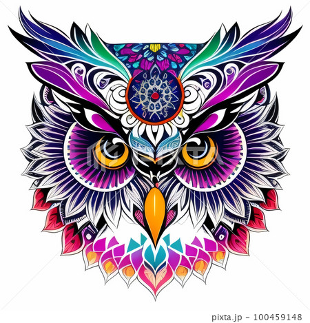 Owl Tatoo illustration Mystical Art. Generative Ai. Owl Tatoo illustration Mystical Art. Generative Ai. 100459148
