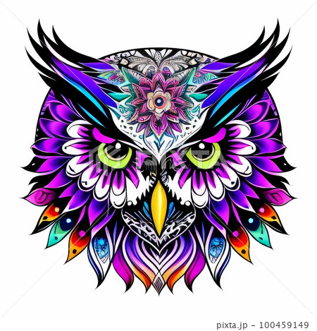 Owl Tatoo illustration Mystical Art. Generative Ai. Owl Tatoo illustration Mystical Art. Generative Ai. 100459149