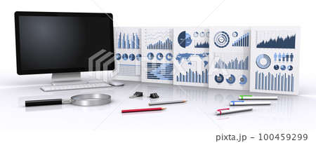 ビジネス資料とコンピューター、ビジネス戦略の構築イメージ 100459299