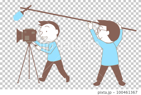 テレビのロケや中継をするカメラマンと音声スタッフ 100461367