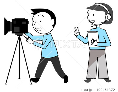 テレビのロケや中継をするカメラマンとディレクター 100461372