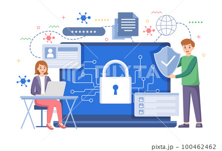 Digital data protection design vector. Cyber security illustration background. Cloud computing network safety concept 100462462