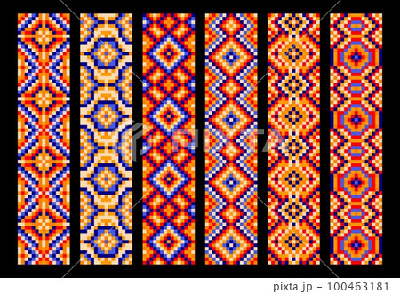 Ethnic Mexican pixel patterns, Mexico mosaic ornament background, vector geometric motif. Mosaic tiles, embroidery or embellishment pattern with Mexican ethnic ornament or boho and patchwork craft 100463181