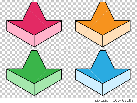3D向下直箭頭4色帶輪廓 3D向下直箭頭4色帶輪廓 100463195