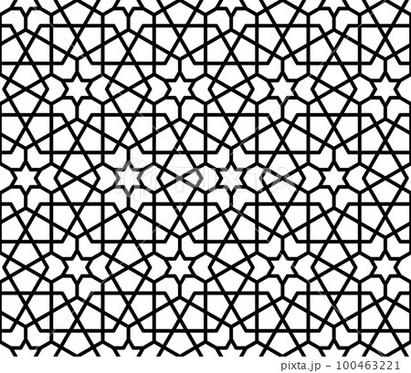 Mashrabiya arabesque arabic pattern, vector seamless islamic background. Mashrabia or Arabian geometric ornament pattern, arabesque mash tile for wall decor or decoration art with geometric flowers 100463221