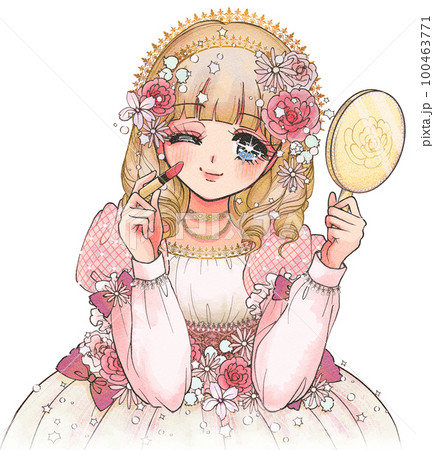 口紅を塗る豪華絢爛な王女様のイラスト・少女マンガ調 口紅を塗る豪華絢爛な王女様のイラスト・少女マンガ調 100463771