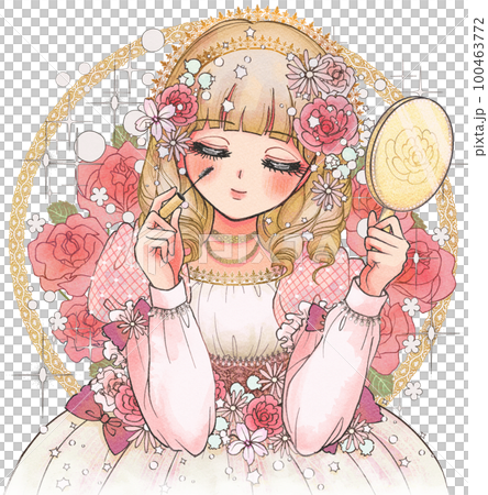 Illustration of a beautiful princess applying mascara / girl cartoon touch 100463772