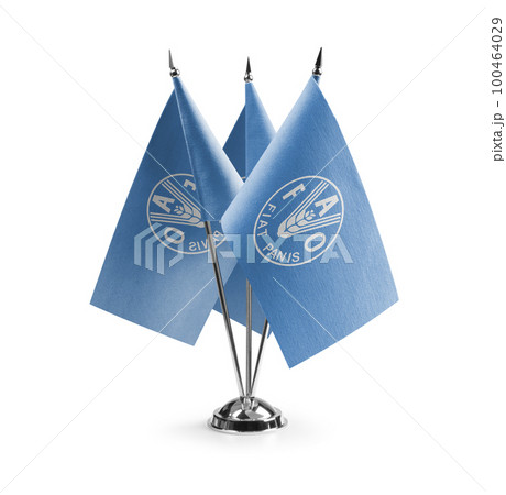 Small national flags of the Food and agriculture organization on a white background Small national flags of the Food and agriculture organization on a white background 100464029
