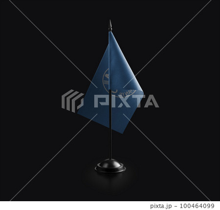 Small national flag of the Food and agriculture organization on a black background 100464099