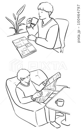 リラックスする男性のイラスト　1色 100464797