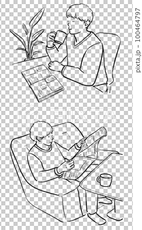リラックスする男性のイラスト　1色 100464797