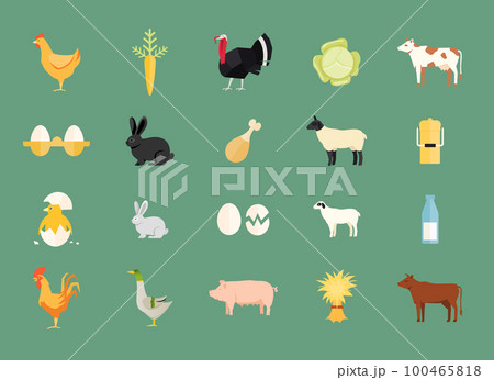 Colorful set of vector farm animals and produce Colorful set of vector farm animals and produce 100465818