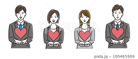 ハートを浮かべるスーツ姿の男女のセット ハートを浮かべるスーツ姿の男女のセット 100465989
