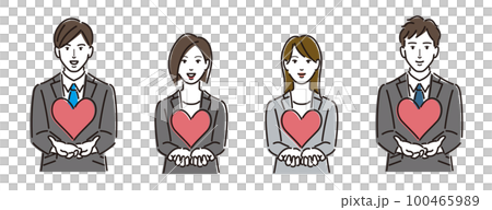 ハートを浮かべるスーツ姿の男女のセット ハートを浮かべるスーツ姿の男女のセット 100465989