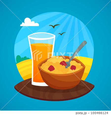 Breakfast Design Concept At Rural Landscape Background Breakfast Design Concept At Rural Landscape Background 100466124