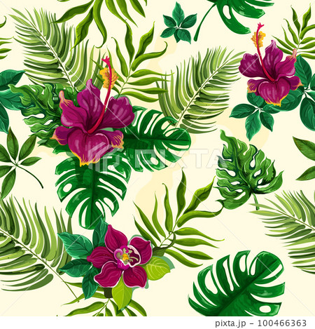 Tropical plants flowers seamless pattern Tropical plants flowers seamless pattern 100466363