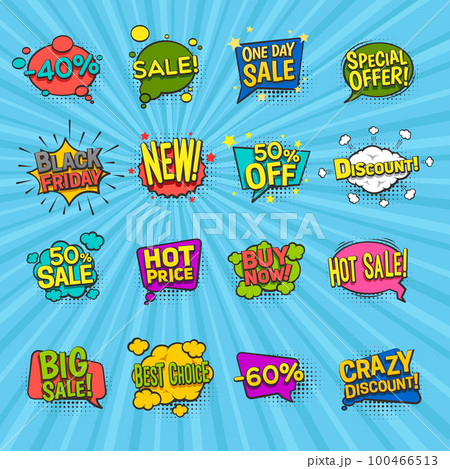 Discount Comic Icons Set Discount Comic Icons Set 100466513