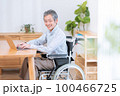車椅子に乗ったシニア男性（介護・福祉・パソコン） 100466725