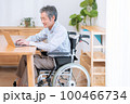 車椅子に乗ったシニア男性（介護・福祉・パソコン） 100466734