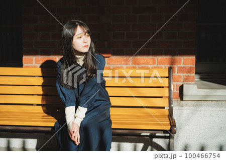 ベンチで休む女性 ベンチで休む女性 100466754