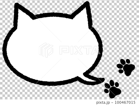 Illustration of a cat-shaped speech bubble and footprints 100467015
