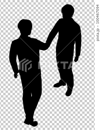 Silhouette of two business men shaking hands, viewed from above. Full body front and back view illustration Silhouette of two business men shaking hands, viewed from above. Full body front and back view illustration 100467094