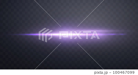 Purple horizontal lens flare. Sun flash with rays or gold spotlight and bokeh. Purple glow flare light effect. Vector illustration Purple horizontal lens flare. Sun flash with rays or gold spotlight and bokeh. Purple glow flare light effect. Vector illustration 100467099
