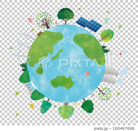再生可能エネルギーと地球水彩画 100467686