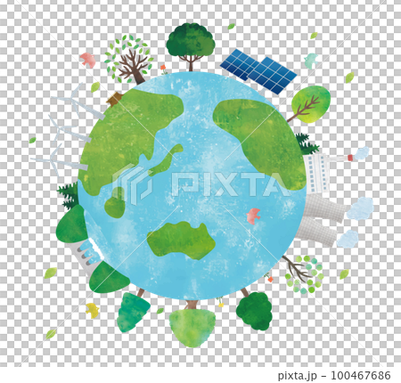 再生可能エネルギーと地球水彩画 100467686