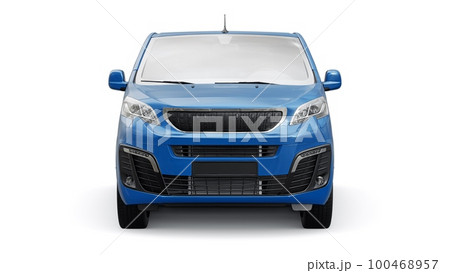 Blue van on a white background. A small commercial car-based delivery van for the narrow streets of old towns. Courier delivery of orders. 3d rendering Blue van on a white background. A small commercial car-based delivery van for the narrow streets of old towns. Courier delivery of orders. 3d rendering 100468957