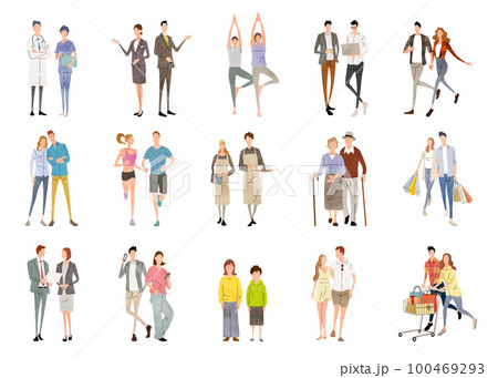 ベクターイラスト素材：男性と女性、ペア、ライフスタイル、人物セット 100469293