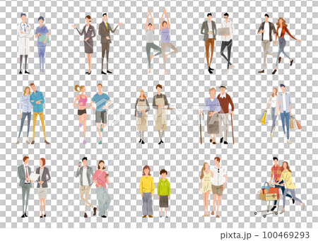 ベクターイラスト素材：男性と女性、ペア、ライフスタイル、人物セット 100469293