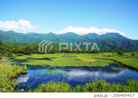夏の知床連山と知床五湖 北海道 夏の知床連山と知床五湖 北海道 100469457