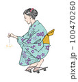 線香花火をする浴衣の女性 100470260