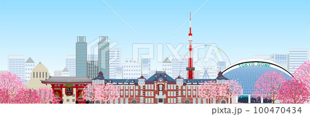 東京駅 名所 桜 背景 東京駅 名所 桜 背景 100470434