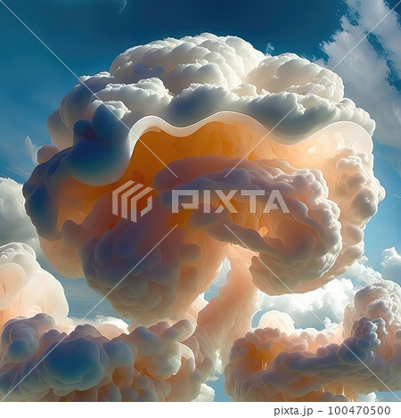 AI generated Fantasy clouds in the blue sky in the shape of jelly fish 100470500