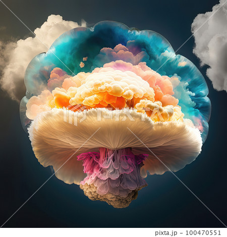 AI generated abstract multicolored composition, giant mushroom in shape of colourful flowers AI generated abstract multicolored composition, giant mushroom in shape of colourful flowers 100470551