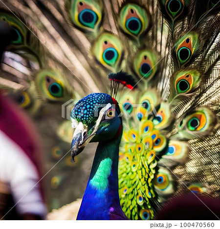 AI generated Beautiful peacock with colorful feathers on a dark background 100470560