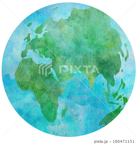 地球の水彩画イラストパーツ/アフリカ大陸/ユーラシア大陸のイラスト  