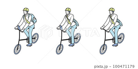 ヘルメット着用で自転車に乗る男性 100471179