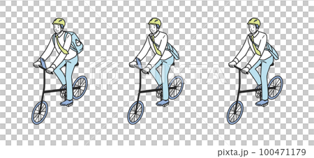 ヘルメット着用で自転車に乗る男性 100471179