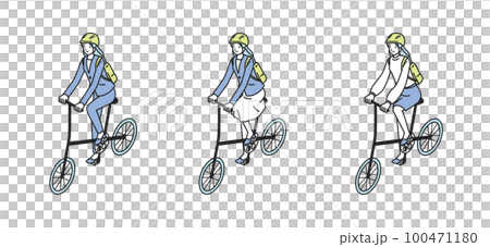 ヘルメット着用で自転車に乗る女性 100471180
