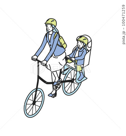 ヘルメット着用で自転車に乗る親子 ヘルメット着用で自転車に乗る親子 100471259