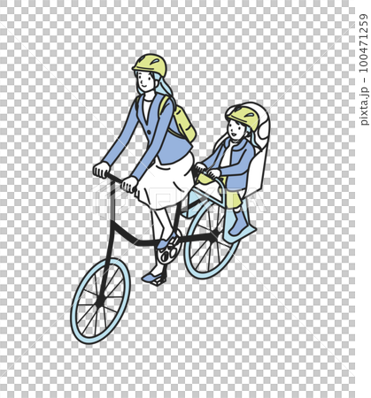 Parent and child riding a bicycle wearing a helmet 100471259
